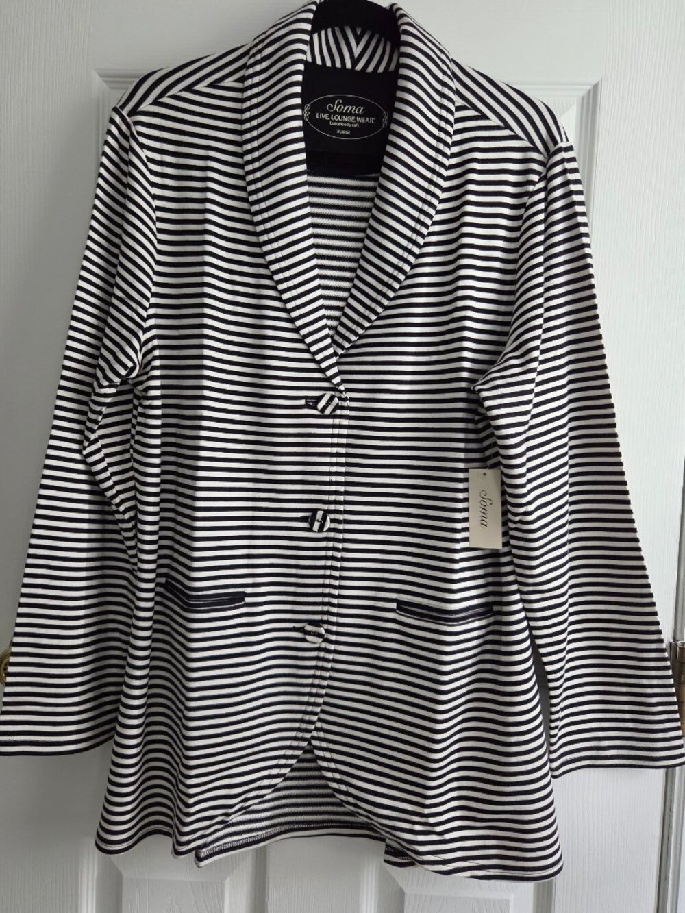 Soma Divine Terry Shelbourne Black White Stripe blazer jacket - soft stretch bla